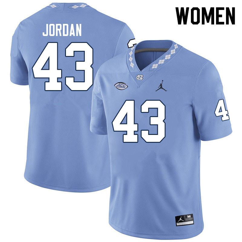 Women #43 Garrett Jordan North Carolina Tar Heels College Football Jerseys Sale-Carolina Blue